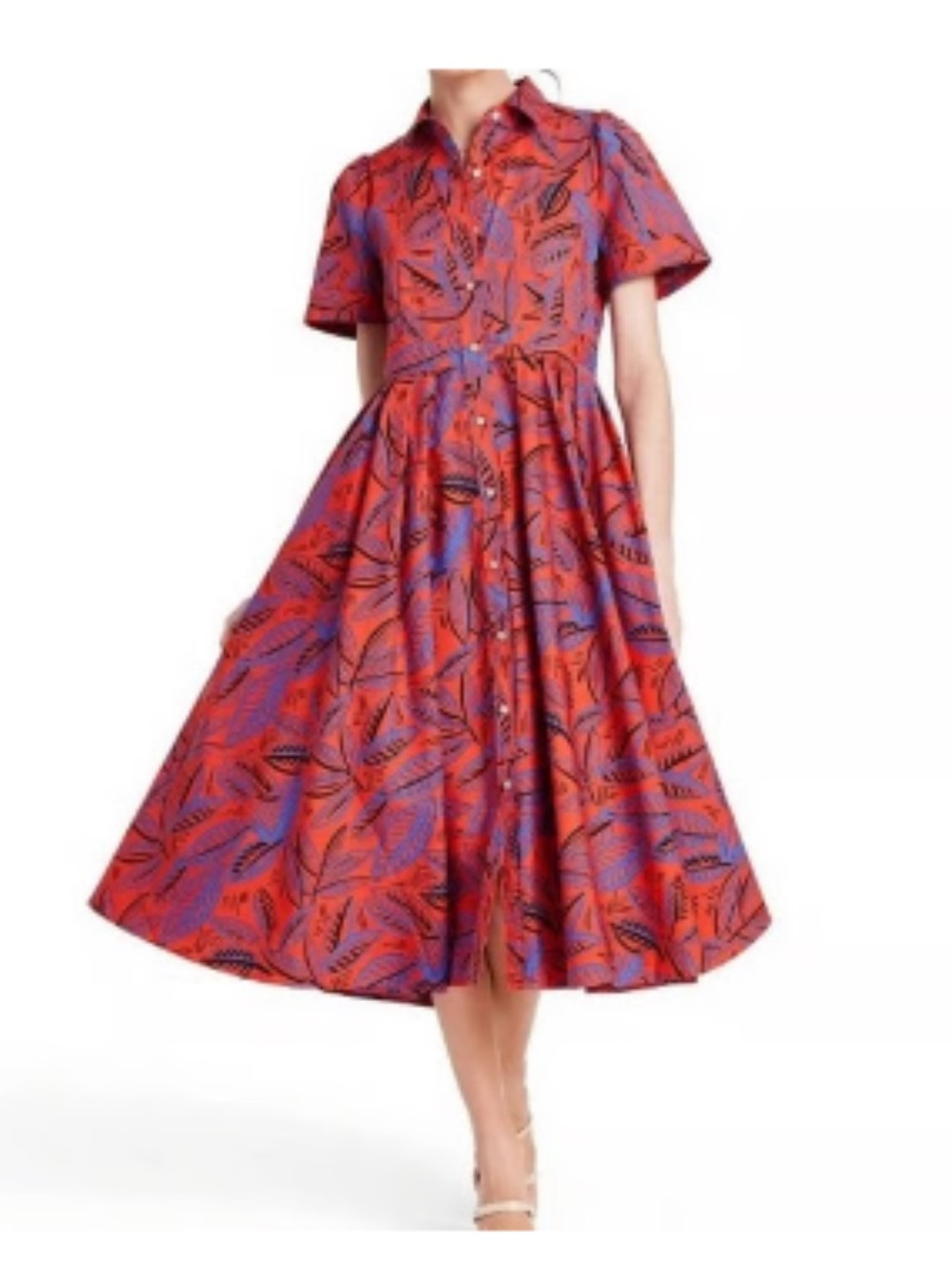 Alexis Red and Purple Button-Front Fit-and-Flare Dress